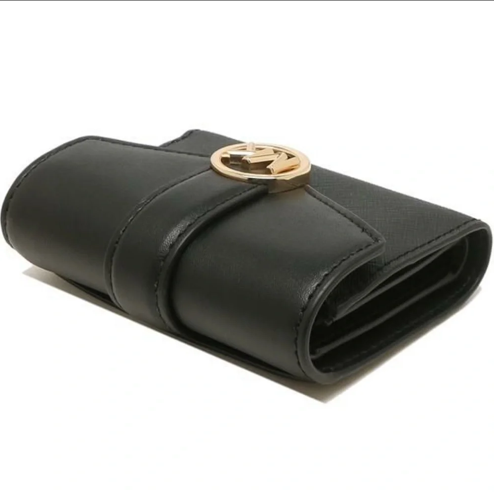 MICHAEL KORS Carmen Medium Faux Leather Wallet BLACK COLOR
